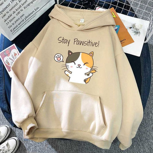 Stay Pawsitive! Cute Cartoon Cat Hoodie
